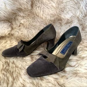 Karen Scott Twilight grey velvet and satin bow heels